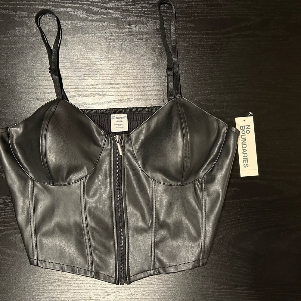 No Boundaries Black Faux Leather Bustier Top